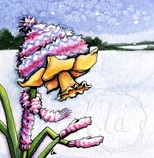 Early Bloomer, a daffodil blooms before the snow falls, and needs a hat and scarf