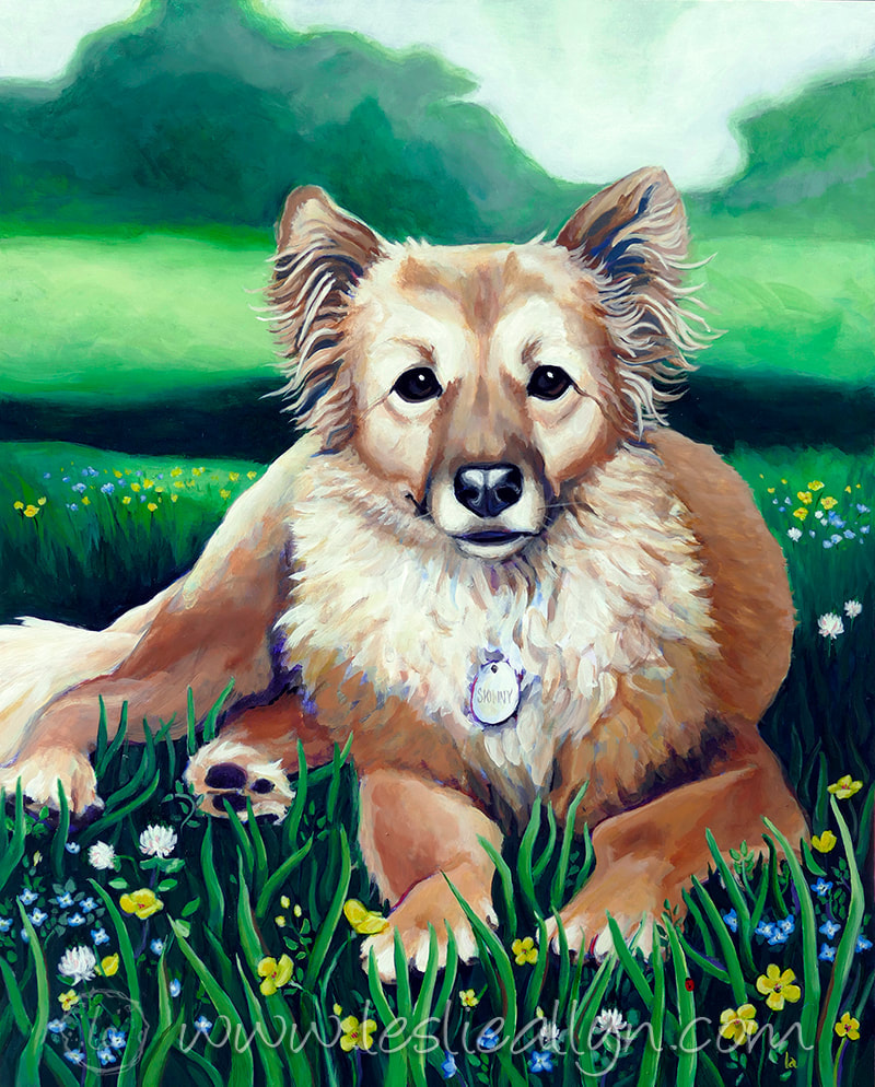 Skinny - Furry Dog portrait by Leslie Allyn