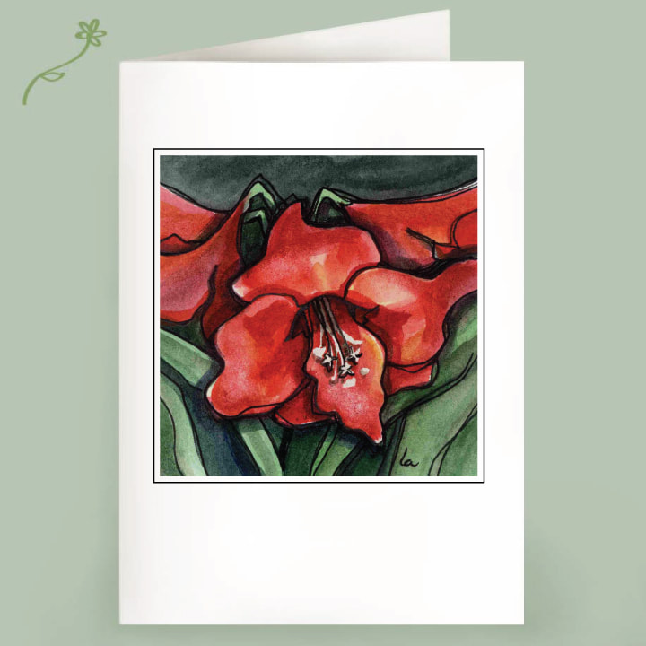 Amaryllis flower watercolor note card