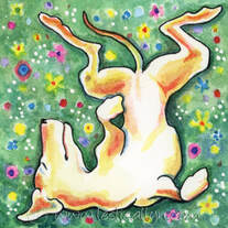 Dog Wriggle watercolor painting by Leslie Allyn