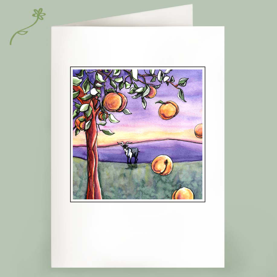 Goat and Peach Tree Note Cards by Leslie Allyn