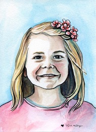 Sylvia at five, portrait in watercolor