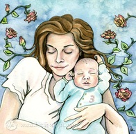 Mama and baby portrait in watercolor