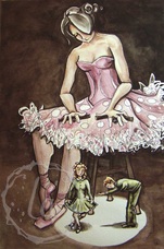 dancer plays with marionettes bow and curtsy