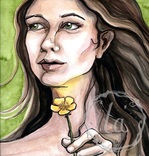 Do I like Butter, a watercolor of a girl holding a buttercup to her chin