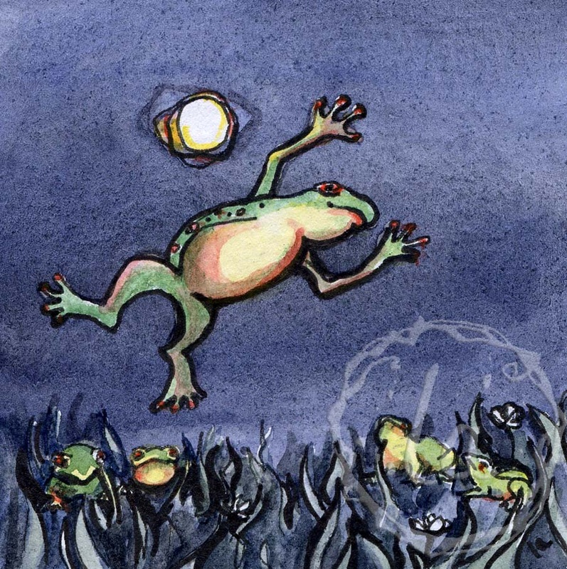 Leaping frog bullfrog moon night