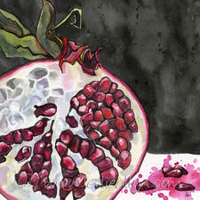 Winterlong Pomegranate watercolor painting
