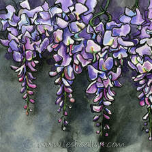 purple wisteria watercolor painting by Leslie Allyn