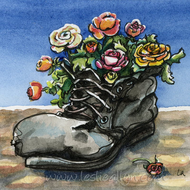 Boot with flowers original painting