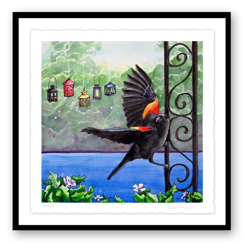 Poised redwing blackbird painting