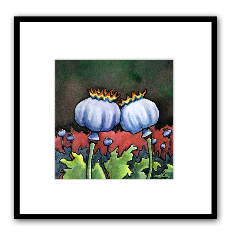 poppy pods watercolor painting