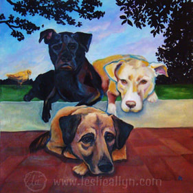 Dog days - triple dog portrait in oil