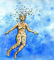 bubbly effervescence woman in yellow and blue