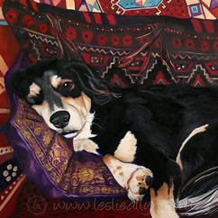 Patches dog portrait with textiles