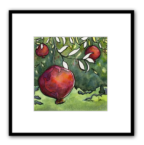 Pomegranates growing watercolor painting