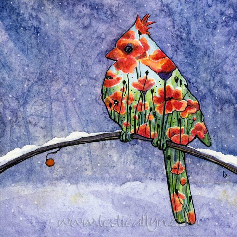 cardinal in snow painting