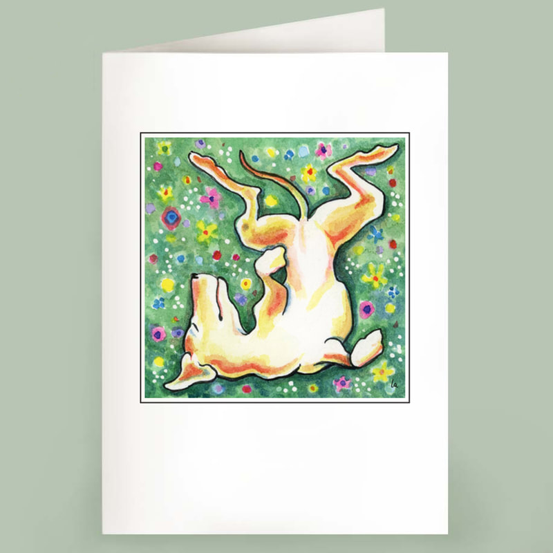 Wriggle dog wiggling watercolor note card
